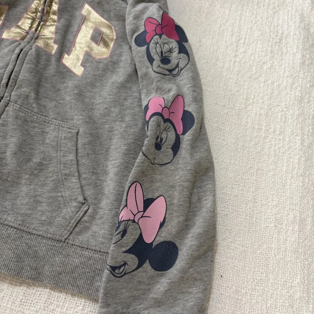 Gap Disney Minnie Mouse Girls Gray Zip Up Hoodie Sweatshirt Size 5T Gold Bow